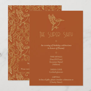 Gold Filigree Art Deco   Kingfisher 60th Birthday Invitation