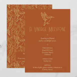 Gold Filigree Art Deco Kingfisher 70th Birthday Invitation