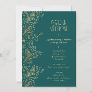 Gold Filigree Art Deco   Sparrow 50th Birthday Invitation