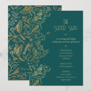Gold Filigree Art Deco   Sparrow 60th Birthday Invitation