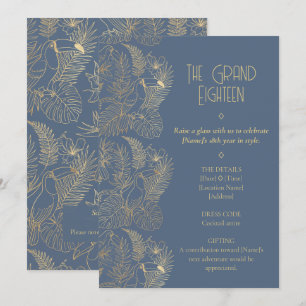 Gold Filigree Art Deco Toucan 18th Birthday Invitation