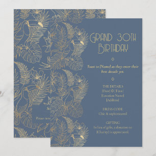 Gold Filigree Art Deco Toucan 30th Birthday Invitation