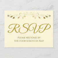 Gold Filigree Border Elegant Cream Wedding RSVP