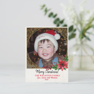 Gold Filigree Christmas Poinsettia Photo  Holiday Card
