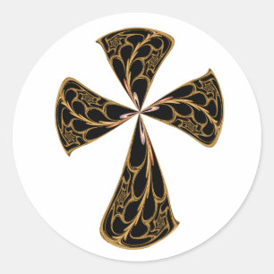 Gold Filigree Cross Classic Round Sticker