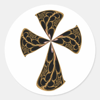 Gold Filigree Cross Classic Round Sticker