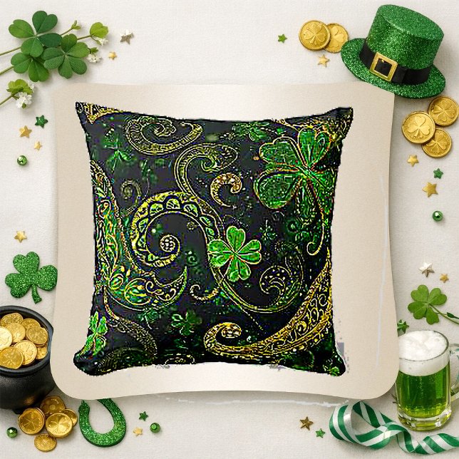 Gold Filigree Emerald Clover Celtic Pattern Cushion (Creator Uploaded)