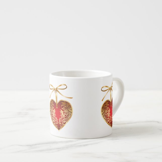 Gold Filigree Heart Espresso Cup (Front Right)