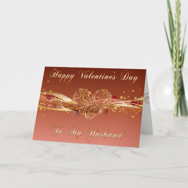 Gold Filigree Heart Husband Valentine Card (Front)