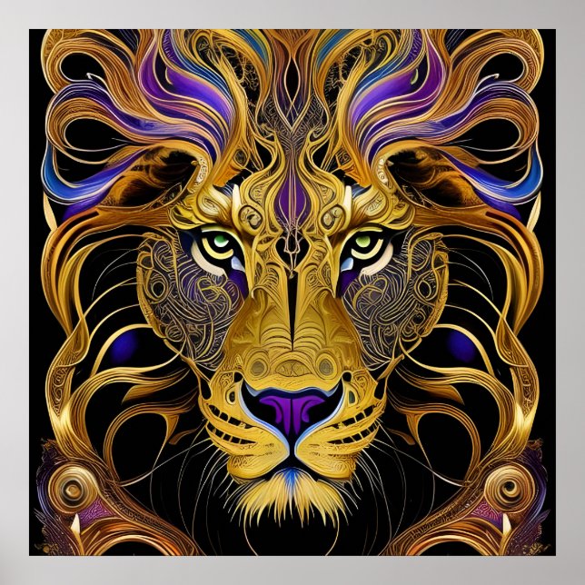 Gold Filigree Lion  Poster (Front)