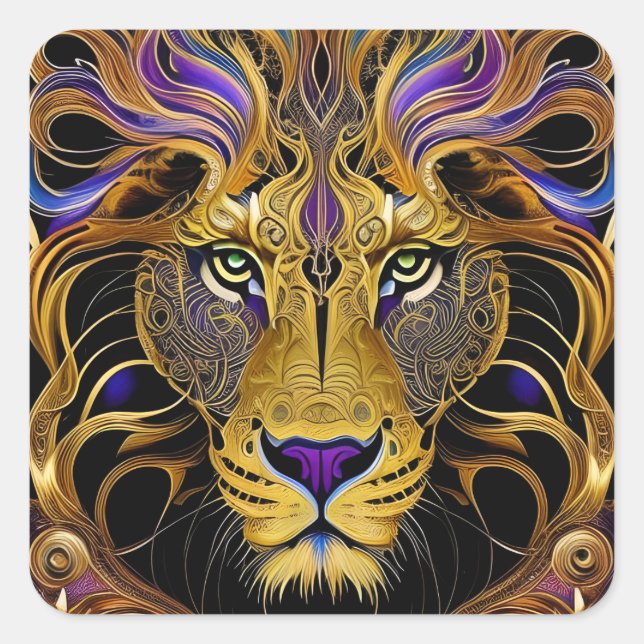 Gold Filigree Lion  Square Sticker (Front)