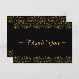 Gold Filigree Minimalist on Black Thank You Card
