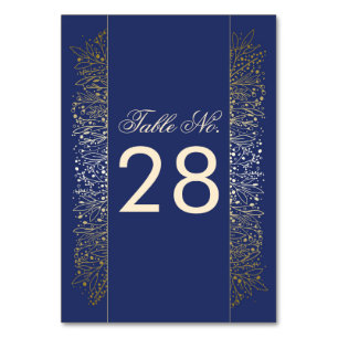 Gold Filigree Navy Wedding Table Number