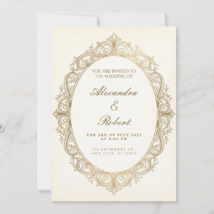 Gold Filigree Oval Baroque Wedding Invitation