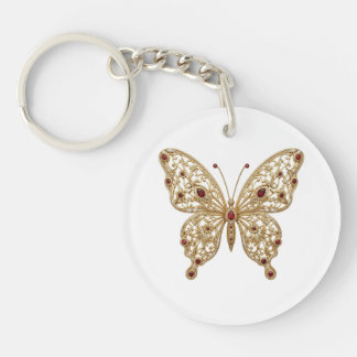 Gold Filigree Ruby Butterfly Acrylic Keychain