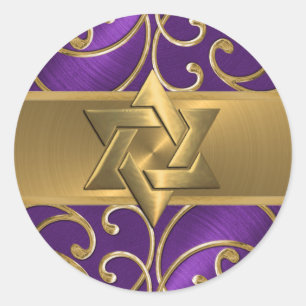 Gold Filigree Swirls Star of David Classic Round Sticker