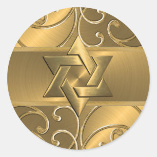 Gold Filigree Swirls Star of David Classic Round Sticker