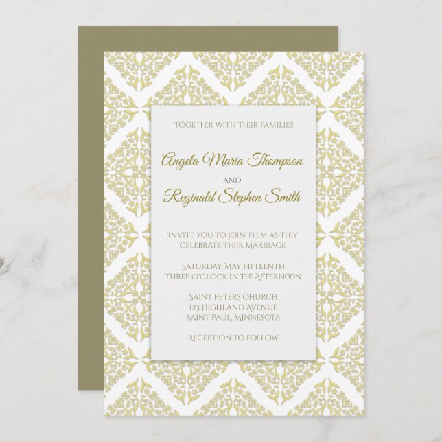 Gold Filigree Wedding Invitation (Front/Back)