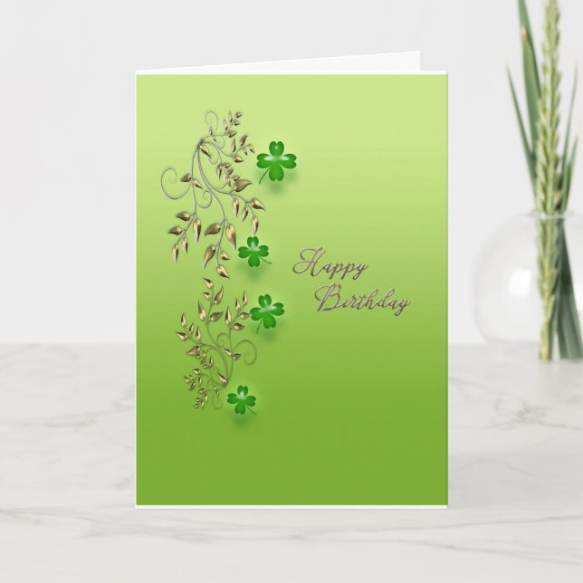 Gold Filigree With Shamrocks Birthday Card (Front)