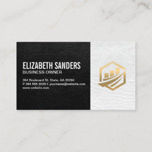 Gold Finance Icon   Black White Leather Executive Business Card