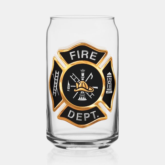 Gold Fire Department Firefighter Badge Can Glass (Front)