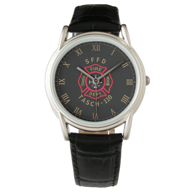 Gold Firefighter Badge Personalised Watch (Front)