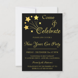 Gold Fireworks New Years Party Invitation