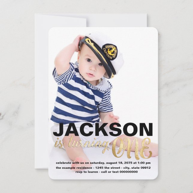 Gold First Birthday Invitation (Front)