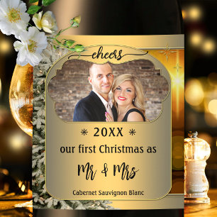 Gold First Christmas Together Photo Wine Label