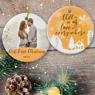 Gold First Christmas Together Warm Quote Photo Ceramic Tree Decoration