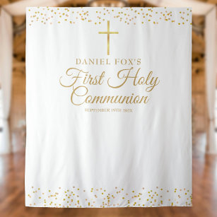 Gold First Holy Communion Photo Backdrop Tapestry