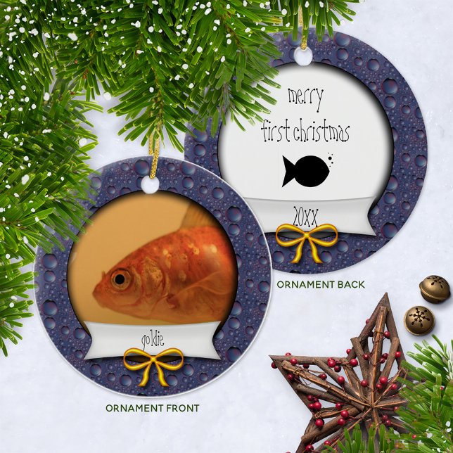 Gold Fish • Goldfish • Fishy's First Christmas Ceramic Tree Decoration (Ceramic Keepsake Goldfish Ornament with Name and Year )
