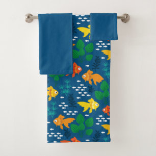 Gold Fish in Aquarium Bath Towel Set