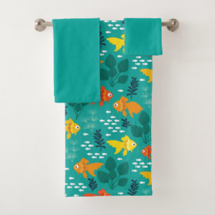 Gold Fish in Aquarium Bath Towel Set