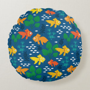 Gold Fish in Aquarium Round Cushion