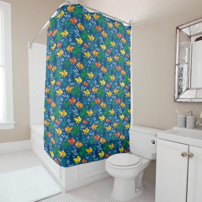 Gold Fish in Aquarium Shower Curtain (In Situ)