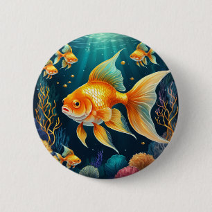 Gold Fish in Underwater 6 Cm Round Badge