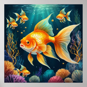 Gold Fish in Underwater Poster