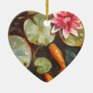 Gold Fish Koi Pond Water Lilies Ceramic Tree Decoration