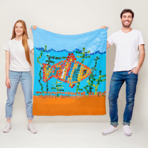 Gold Fish Mosaic Fleece Blanket