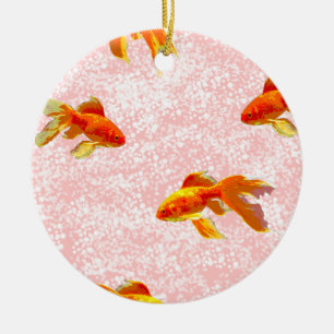 Gold fish pattern pink ceramic tree decoration