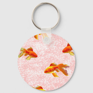 Gold fish pattern pink key ring