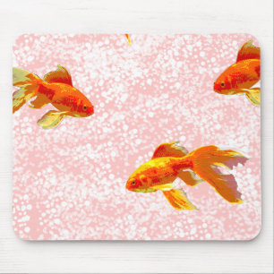 Gold fish pattern pink mouse pad