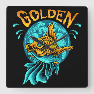Gold Fish Square Wall Clock