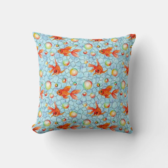 gold fishes and soap bubbles cushion (Front)