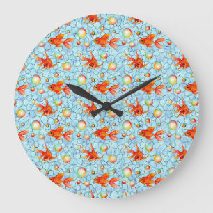 gold fishes and soap bubbles large clock