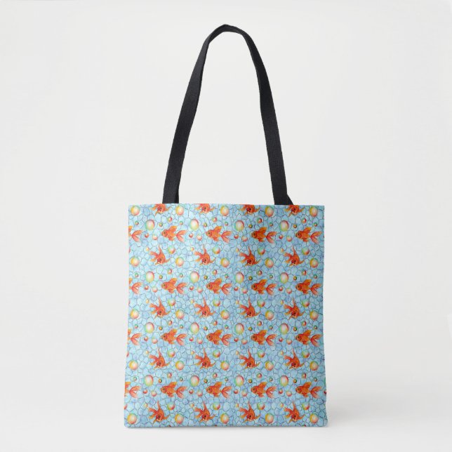 gold fishes and soap bubbles tote bag (Front)