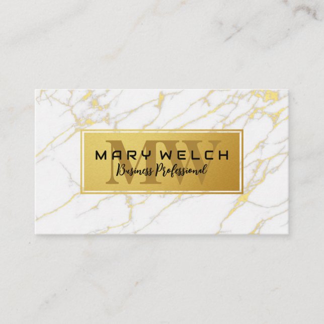 Gold Flake Marble | Monogram | Metal Appointment Card (Front)