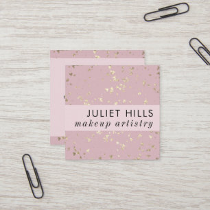 Gold Flakes and Blush Pink Square Business Card