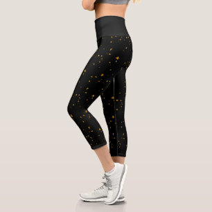 Gold Flakes Black Capri Leggings